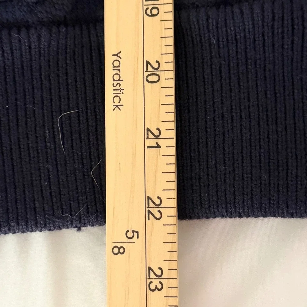 Tory Burch Navy Blue Merino Wool Cable Knit Zip Up Bomber Cardigan‎ Sweater S